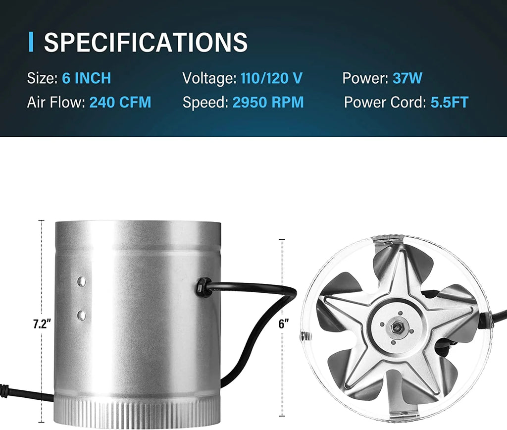 iPower 6 inch 240 CFM Inline Duct Fan for HVAC Ventilation A9020