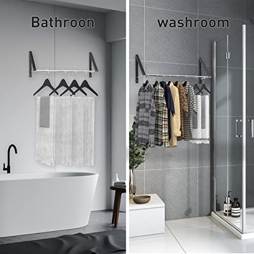 Wall Mounted Folding Drying Rack Aluminum White 2 Racks with Rod L5210