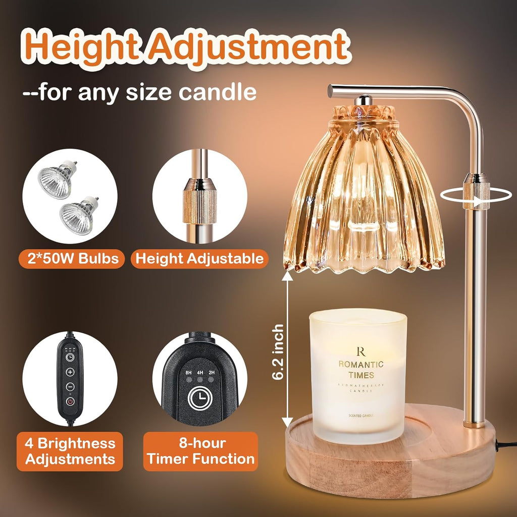 Electric Candle Warmer Lamp with Timer & Dimmer, Glass Design, Includes 2 Bulbs B376