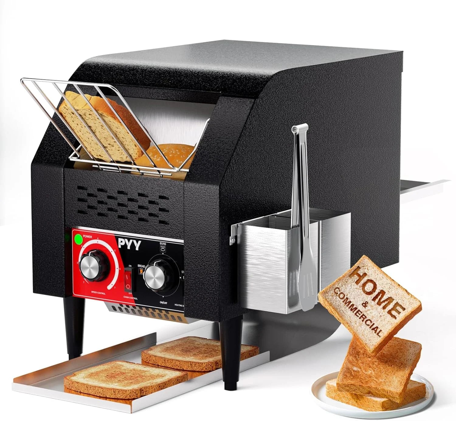 Commercial Conveyor Toaster Electric Stainless Conveyor Toaster for Restaurant Bun Bagel Bread Heavy Duty Conveyor Toaster(150 Slices/h Black)