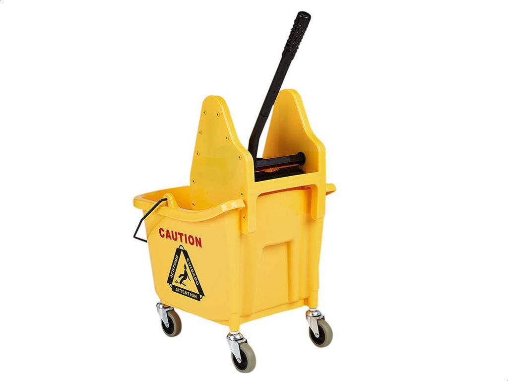 Amazon Basics Rectangular Mop Bucket with Down Press Wringer, 35-Quart, Yellow L9108