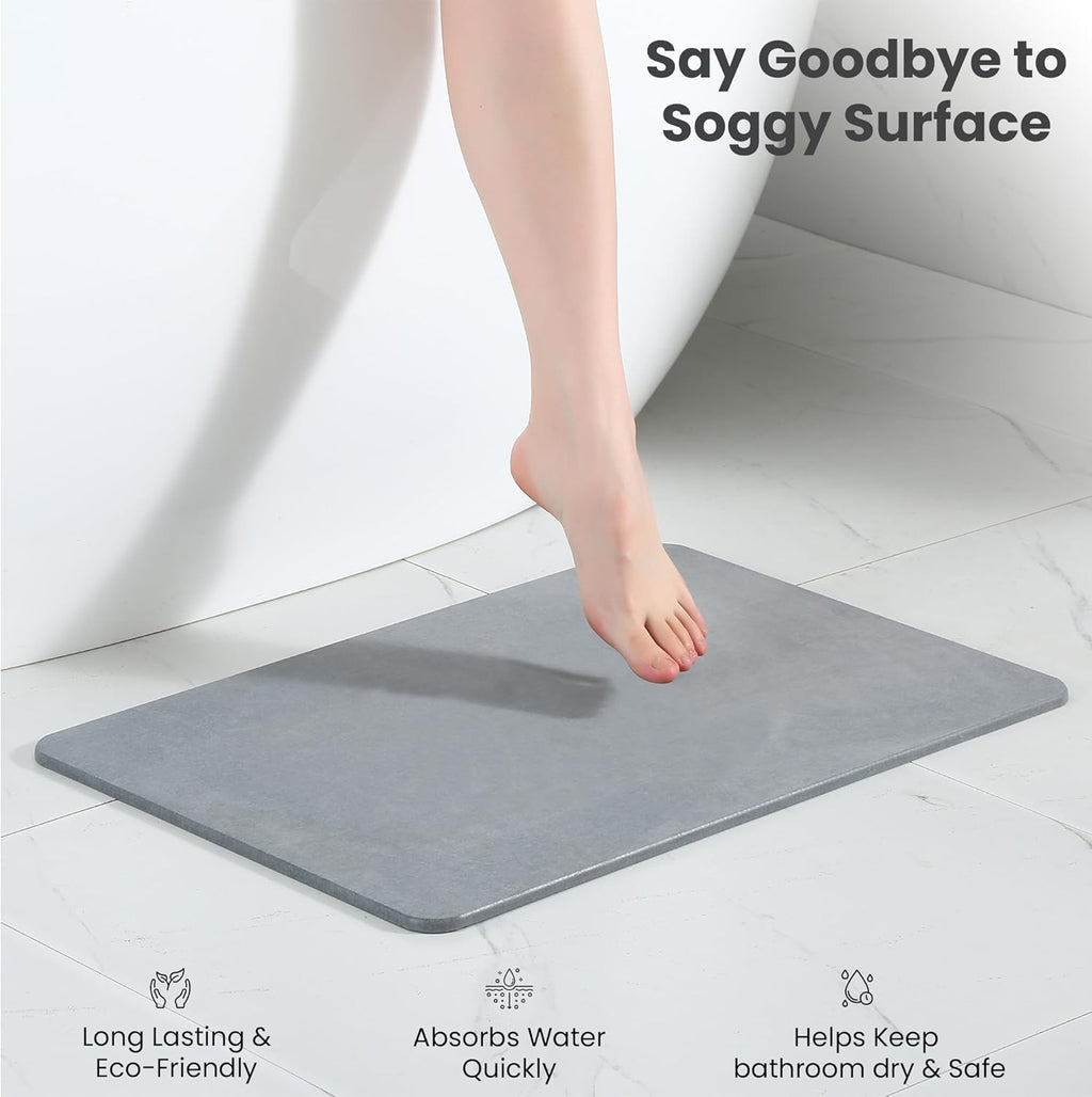 Diatomite Stone Bath Mat Non-Slip Fast Drying Gray 23.62 x 15.3 E800
