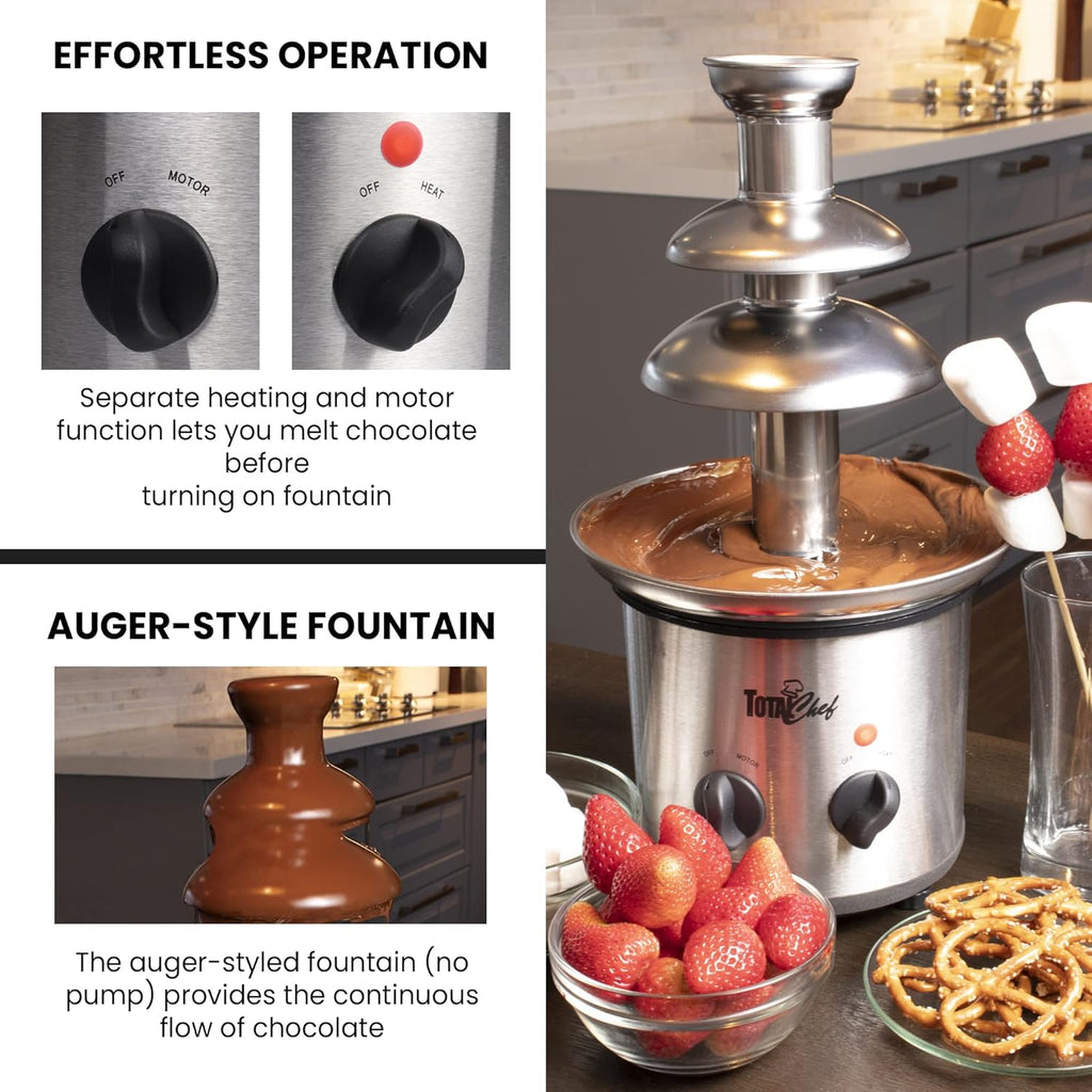 Total Chef 3-Tier Electric Chocolate Fondue Fountain Machine Stainless Steel X287756