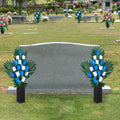 2 Sets Artificial Cemetery Flowers， Outdoor Grave Decorations Roses，Accompanied by 2 Long Nail Vases，Lasting and Non-Bleed Colors (18 Heads (red, Blue, White))