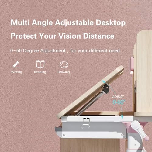 FCD Kids Study Desk with Chair, Wood, Adjustable for Children 5-18 W53384