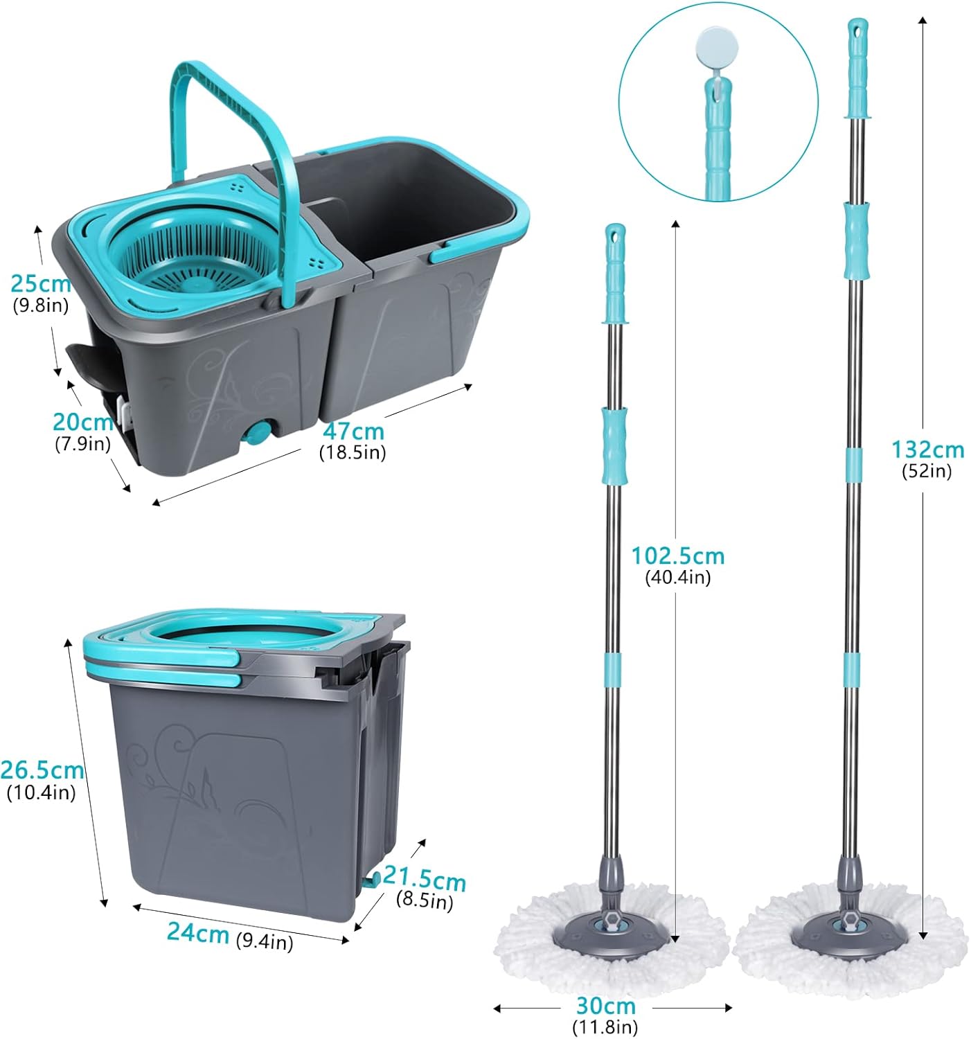 Mastertop Spin Mop and Bucket with Wringer, 6 Replacement Refills for Hardwood, Tile W942987