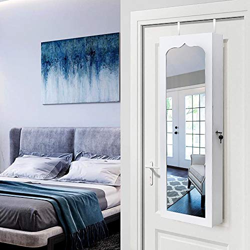 Bonnlo Jewelry Armoire with LED Lights, Lockable Storage Cabinet, White A227