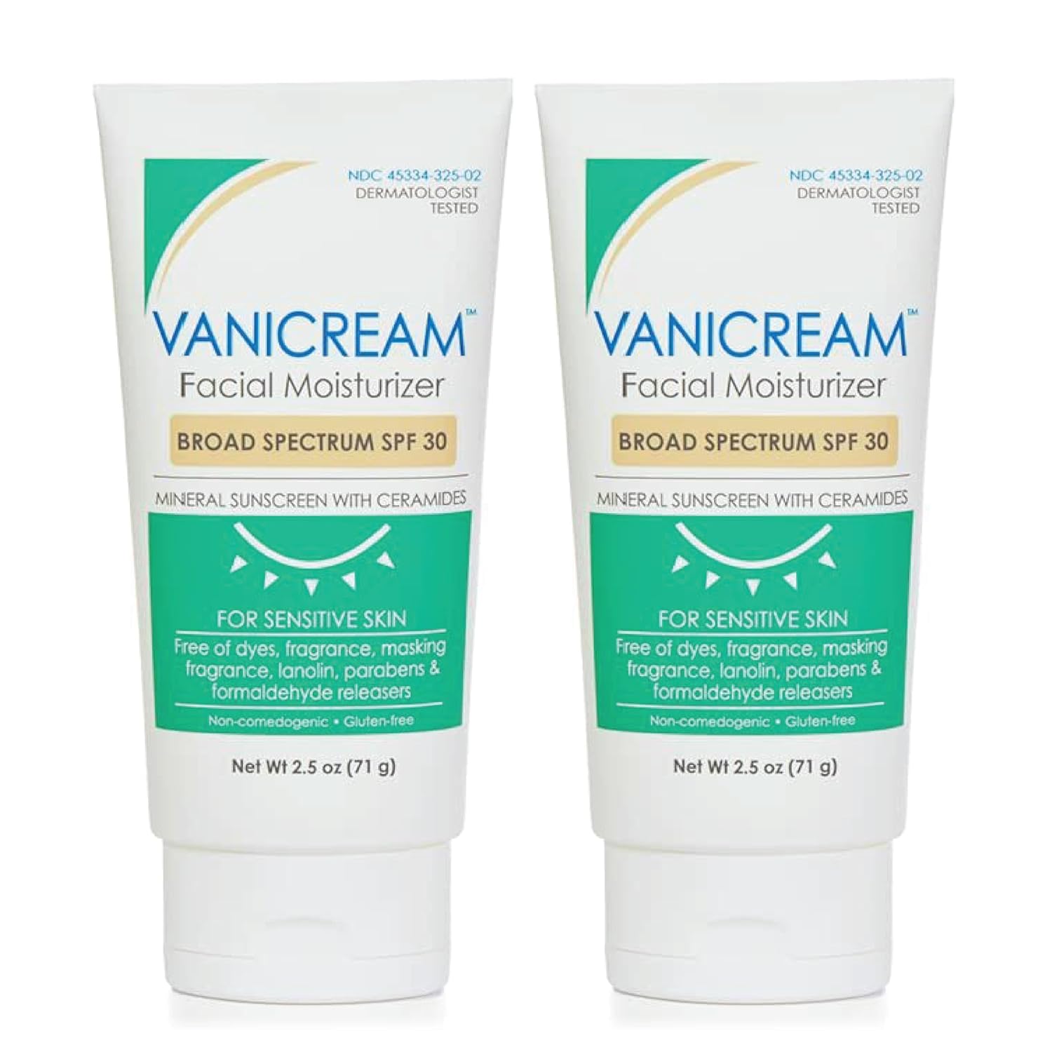 Vanicream Facial Moisturizer with SPF 30 - Designed for Sensitive Skin - 2.5 Fl Oz (Pack of 2) - SAYN BEAUTY Box Set