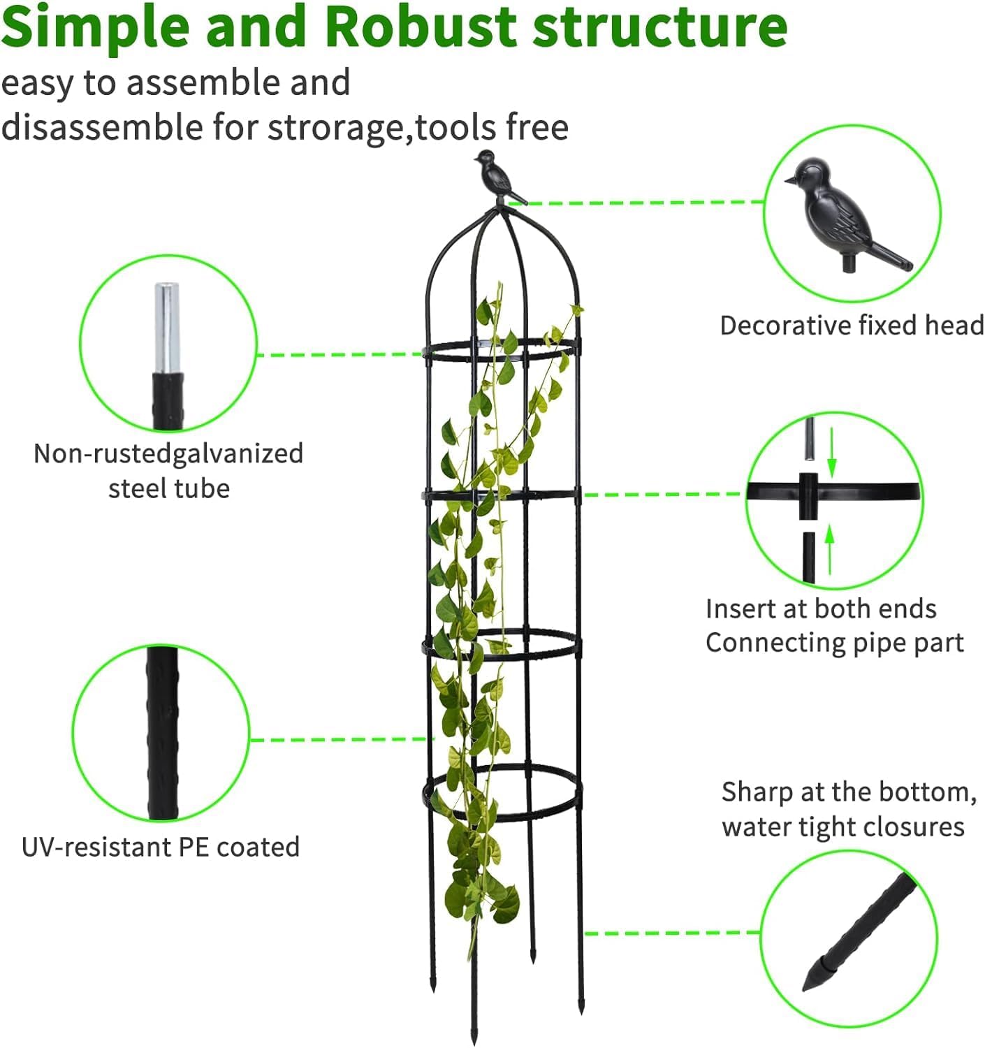Garden Trellis for Climbing Plants Outdoor, 6ft Tall Plant Support J1513