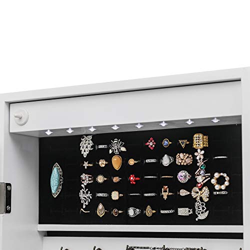 Bonnlo Jewelry Armoire with LED Lights, Lockable Storage Cabinet, White A227