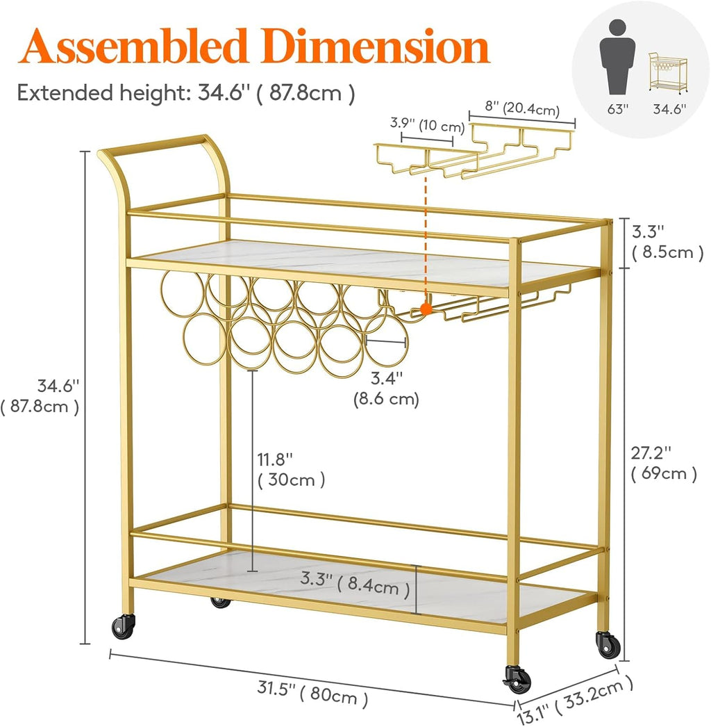 Lifewit Bar Cart, 2 Tier Drink Cart with 9 Wine Bottle Racks D9940