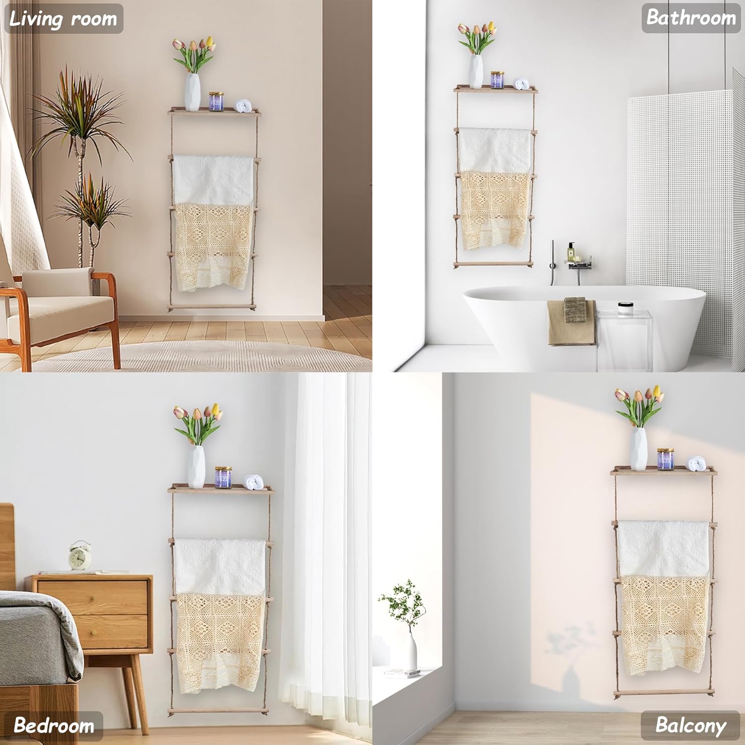 Wooden Blanket Ladder for Living Room, Bedroom, and Bathroom Q1302
