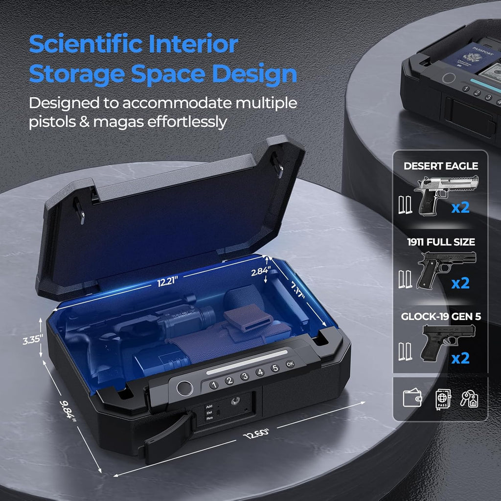 ONNAIS Biometric Gun Pistol Safe - Iron MAX Quick Access Fingerprint Handgun Safe with USB-C Charging J8164