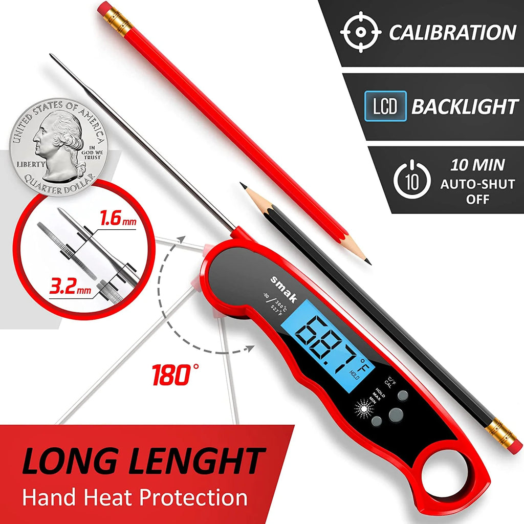 Digital Instant Read Meat Thermometer with Backlight LCD for BBQ Grilling Smoker Baking Turkey (Plum) A728580