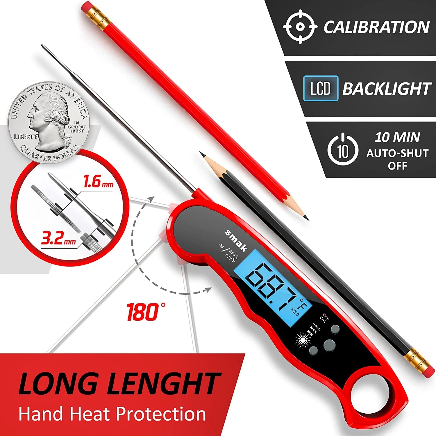 Digital Instant Read Meat Thermometer with Backlight LCD for BBQ Grilling Smoker Baking Turkey (Plum) A728580
