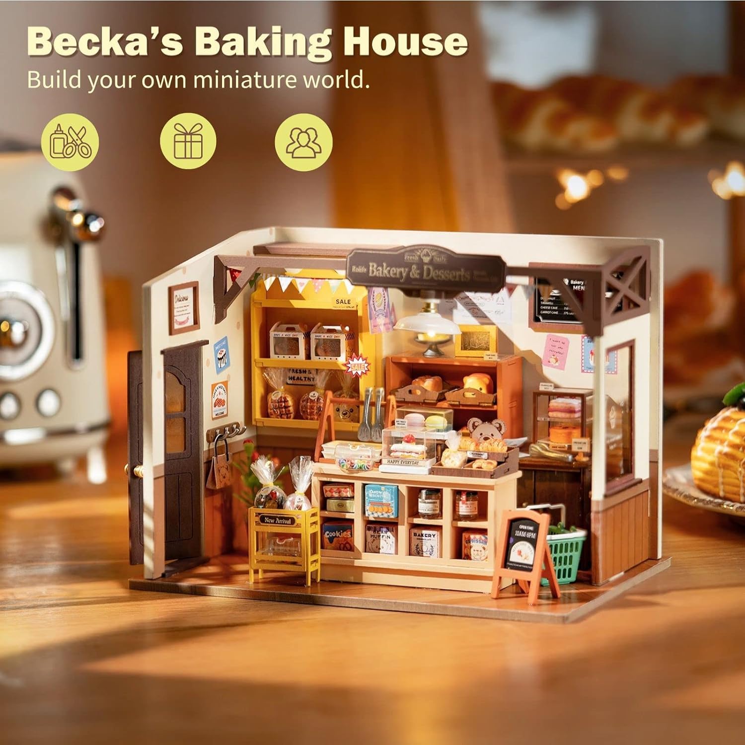 Rolife DIY Miniature Doll House Kit, Becka's Bakery Diorama with LED M859684
