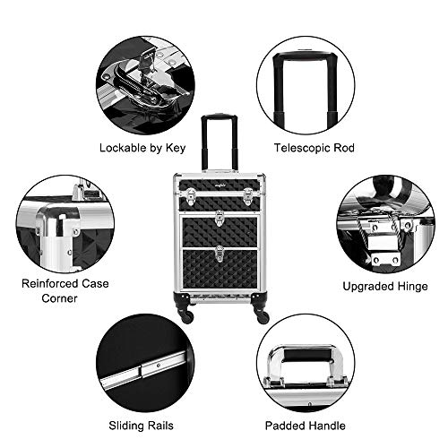 Aluminum Rolling Makeup Train Case with Removable Wheels, Red S2718