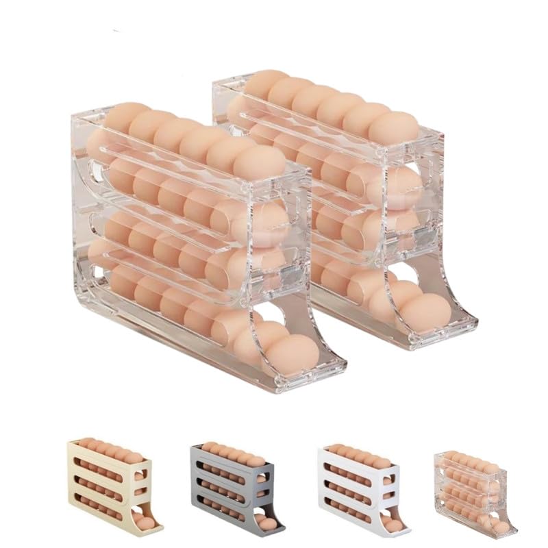 4 Tiers Egg Holder for Fridge,Egg Holder for Refrigerator, Eggs Dispenser Auto Rolling Egg Tray Storage 30 Egg Container Space-Saving Egg Roller for Refrigerator Kichen Cabinet（Gray）