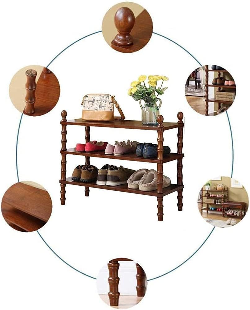 Solid Wood 3-Tier Shoe Rack Storage for Living Room Bedroom Hallway Q2580