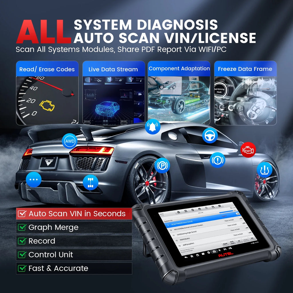 Autel MaxiCheck MX900 Car Diagnostic Scan Tool with Bidirectional Control and 40+ Resets Q6086
