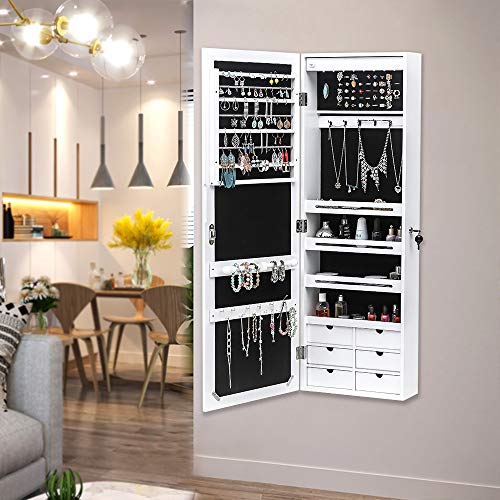 Bonnlo Jewelry Armoire with LED Lights, Lockable Storage Cabinet, White A227