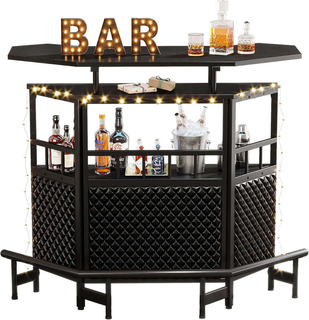 Bar Unit for Liquor, 4 Tier Home Bar Cabinet with Stemware Rack, Black Q2108