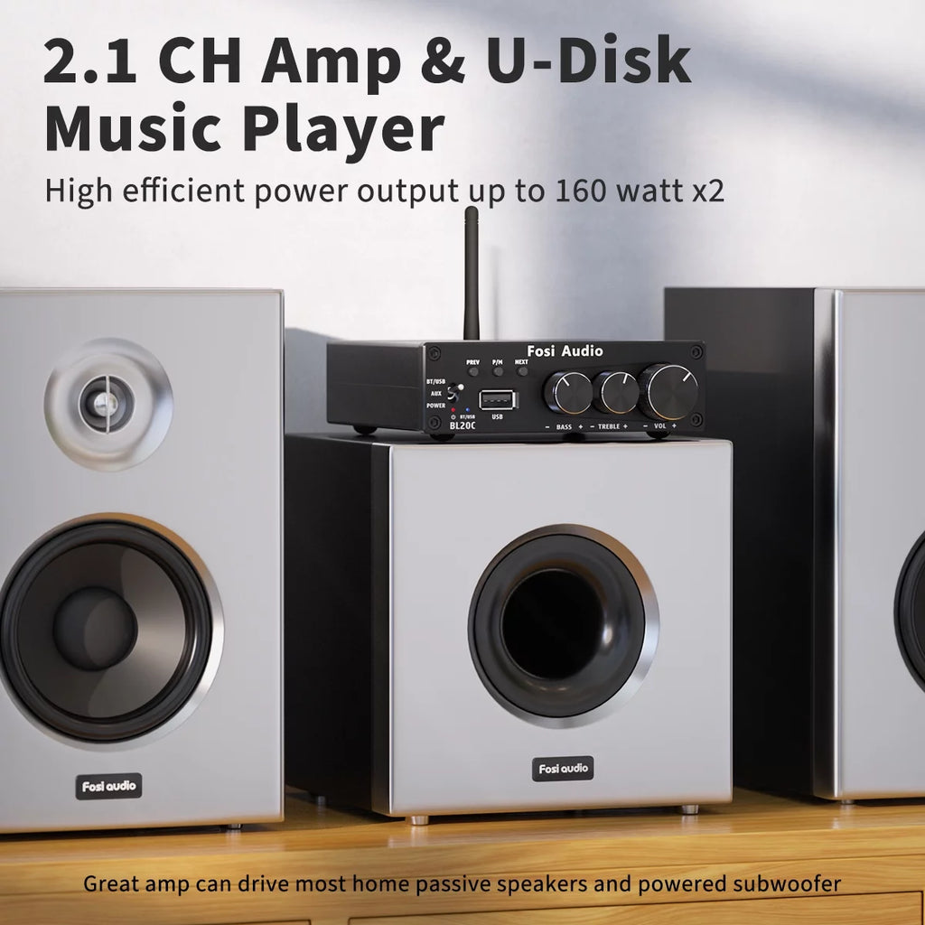 Fosi Audio BL20C 320W Bluetooth 5.0 Stereo Amplifier 2.1 CH Mini Hi-Fi Class D Integrated Amp S951021