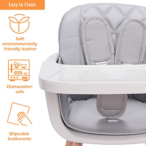 3-in-1 Convertible Wooden High Chair with Adjustable Legs, Gray E717648