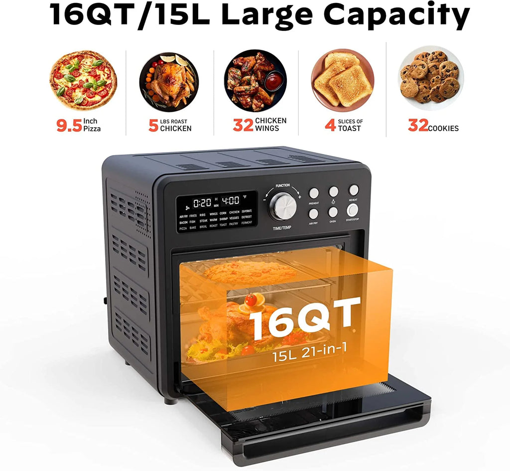 16 Quart Air Fryer Toaster Oven Combo, 1600W, Black C171