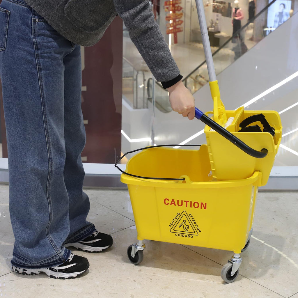 Commercial Mop Bucket with Side Press Wringer on Wheels, 35 Quart D6938