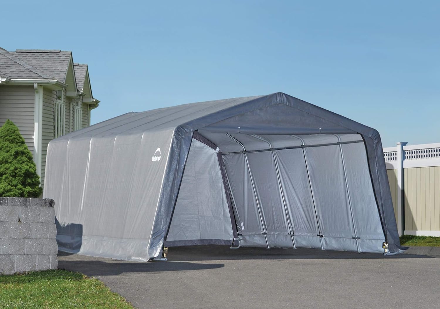 ShelterLogic Peak Style Garage-in-a-Box, Grey, 12 x 20 x 8 ft. X46934