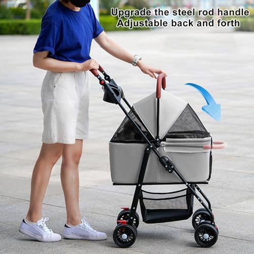 4 Wheels Pet Stroller for Small Dogs and Cats with Cup Holder & Removable Liner W1890