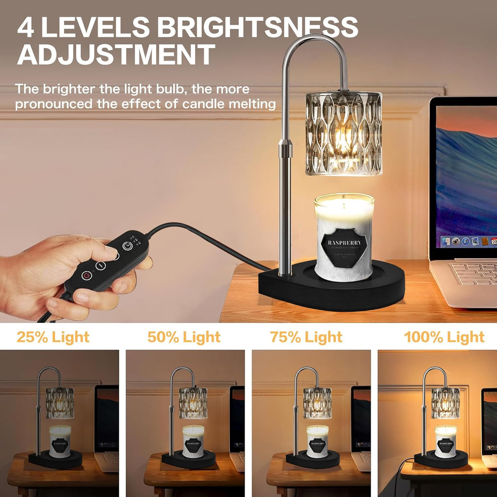 Candle Warmer Lamp with 3 Bulbs, Adjustable Height, Timer (Black) X56806