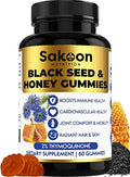 Sakoon Black Seed Oil & Honey Gummies W/ 2%+ THYMOQUINONE | Nigella Sativa Seeds| Super Antioxidant for Immune Support, Joints, Digestion, Hair & Skin | 60 Gummies