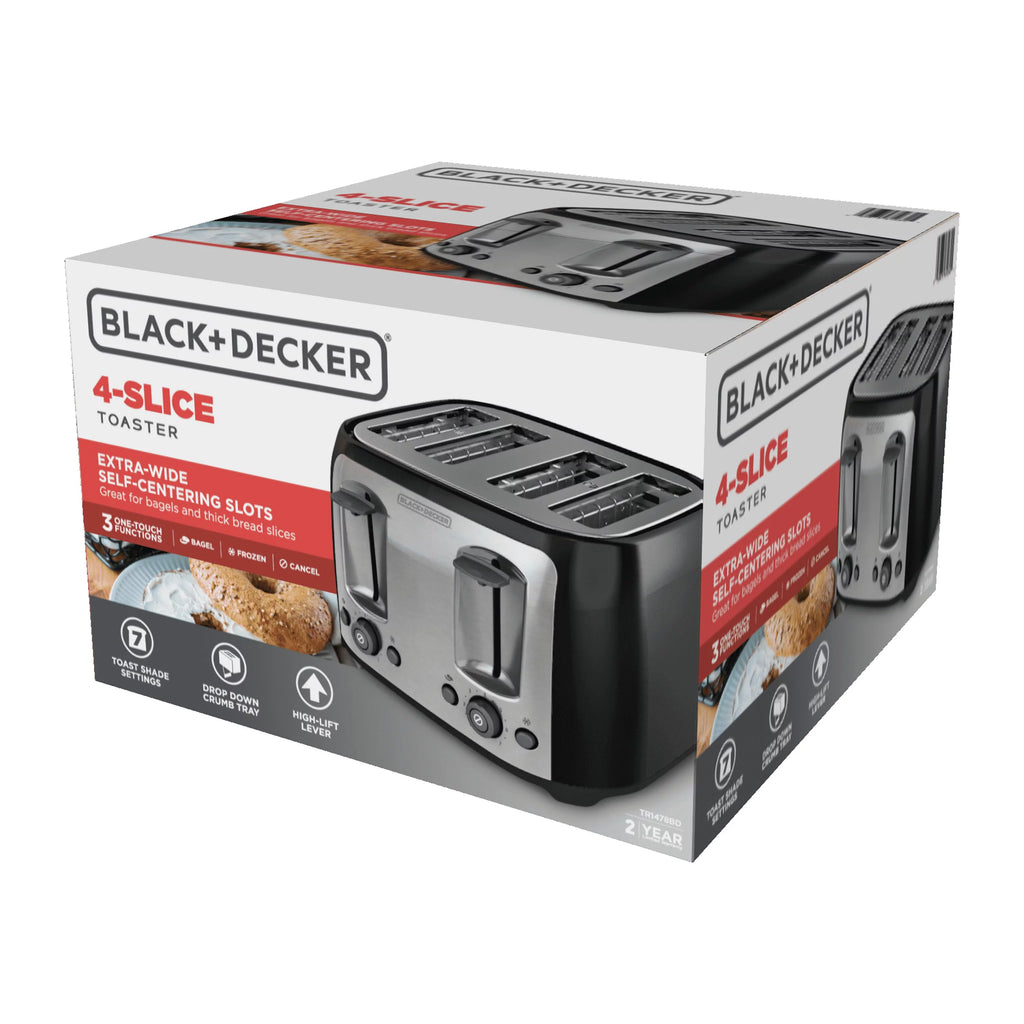 BLACK+DECKER 4-Slice Toaster with Extra-Wide Slots, Black/Silver I58019