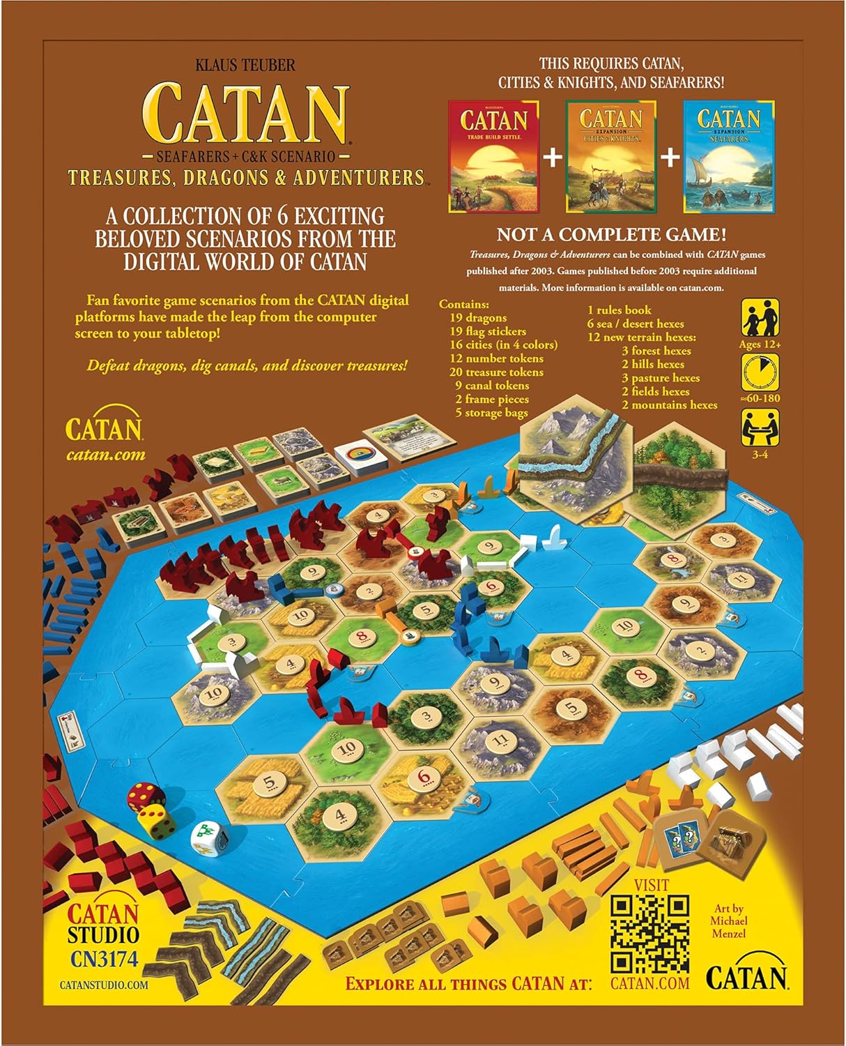 CATAN Treasures, Dragons and Adventurers Scenario Expansion - Strategy Board Game for Family, Ages 12+, 3-4 Players H118693