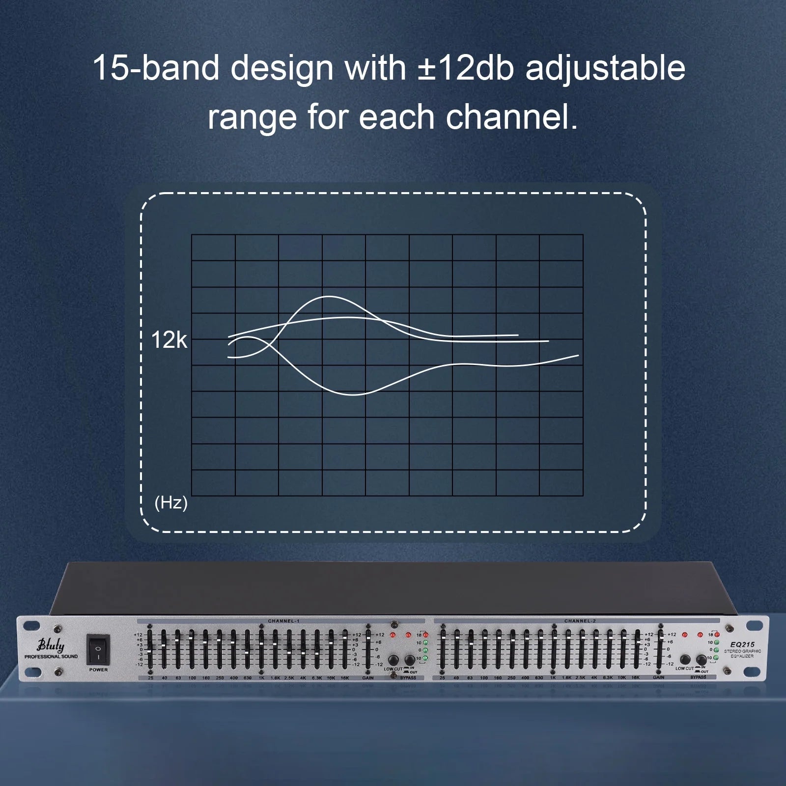 Btuty EQ-215 Dual Channel 15-Band Equalizer 1U Rack Mount Graphic Equalizer L447110