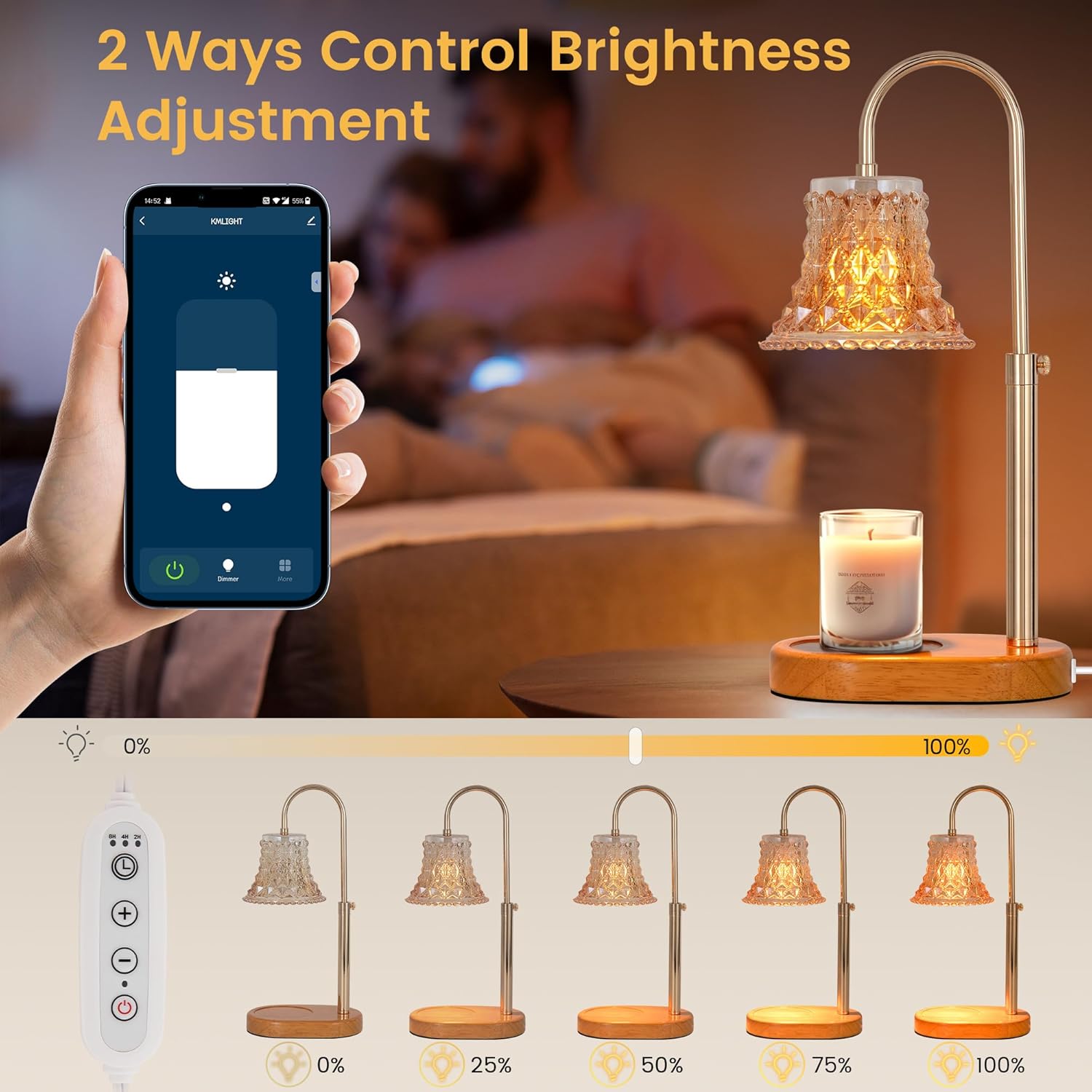 Candle Warmer Lamp with APP Control, 2 Bulbs, Timer & Dimmer for Jar Candles E2343