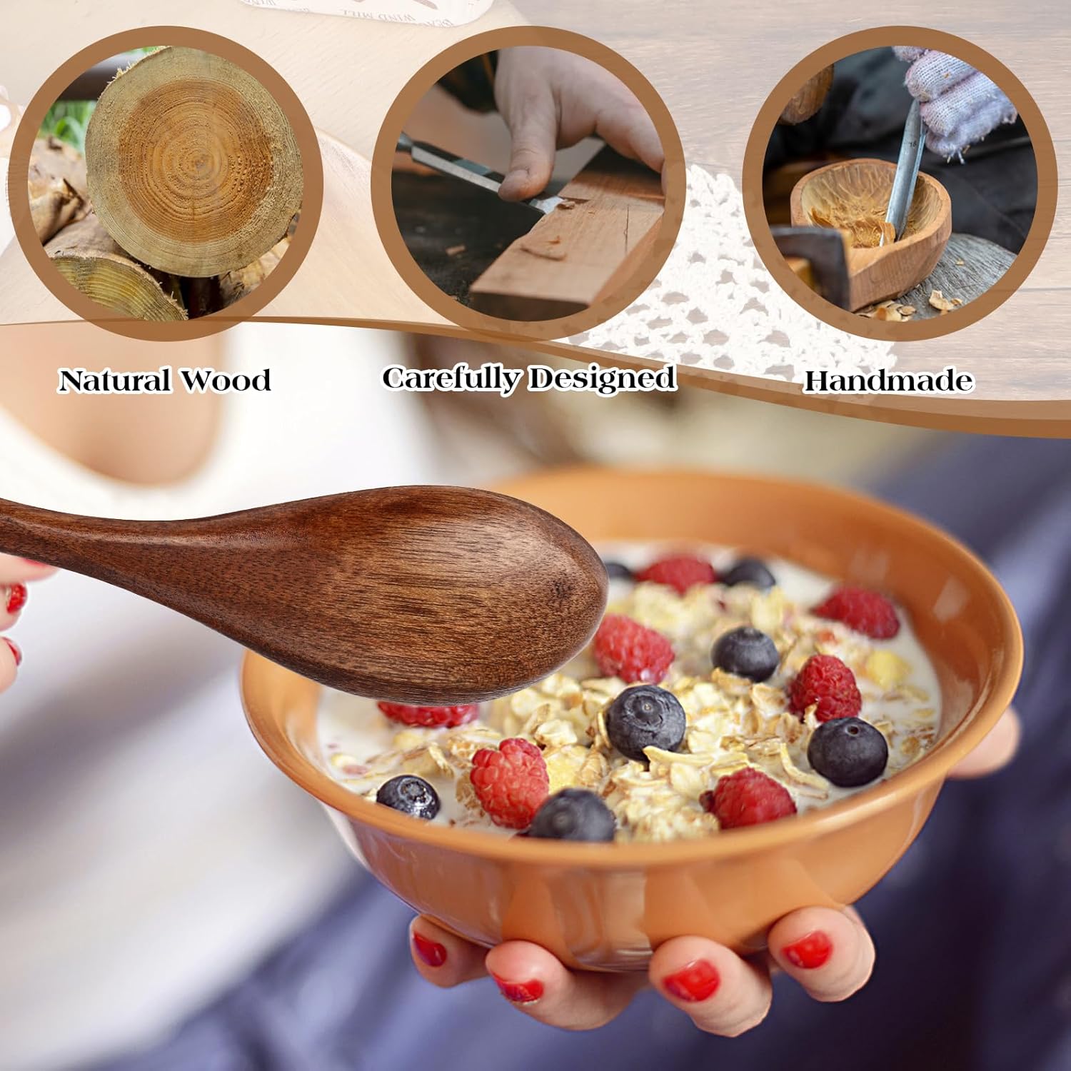 6Pcs Small Wooden Spoons 5.5 Inches for Cooking Soup Tea Coffee E122