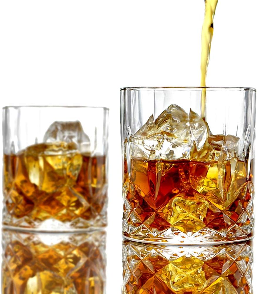ELIDOMC 5PC Italian Glass Whiskey Decanter Set with 4 Old Fashioned Glasses A4691