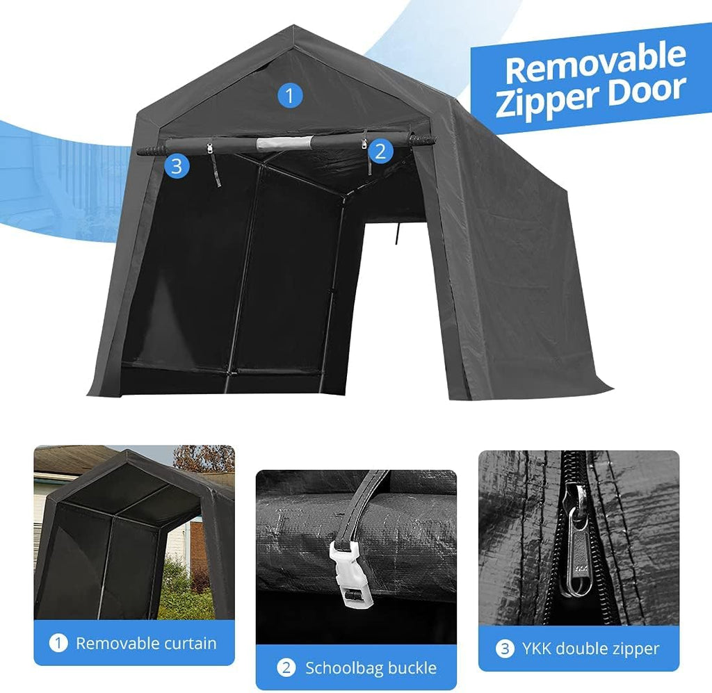 ADVANCE OUTDOOR 10x10 ft Heavy Duty Portable Canopy Shelter Carport with Zipper Doors, Gray F9533