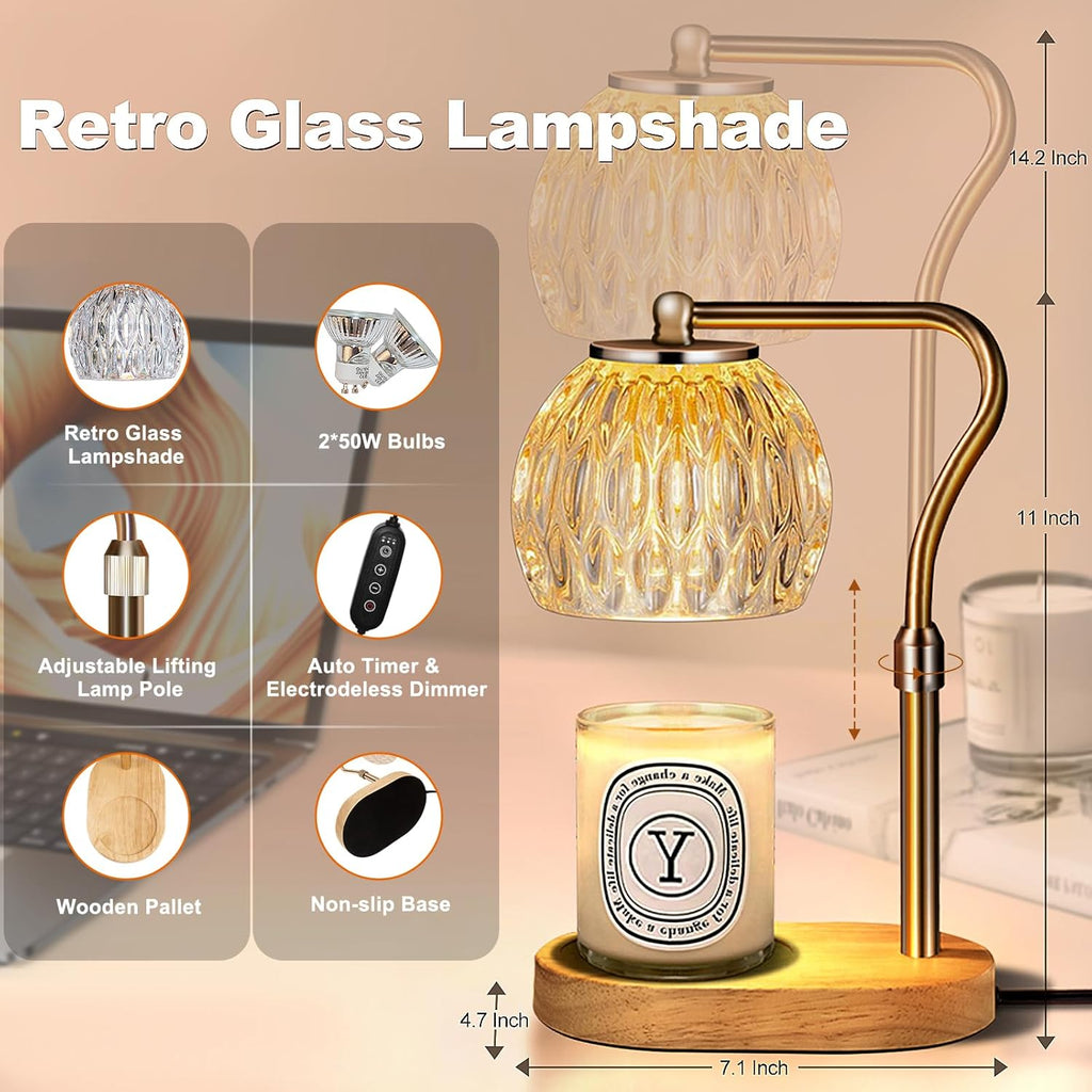 Candle Warmer Lamp with Timer & Dimmer, Height Adjustable, 2 Bulbs Y937