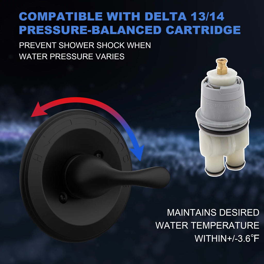 Delta Faucet Classic 13 Series Shower Valve Trim Kit Matte Black T13020-BL B5287