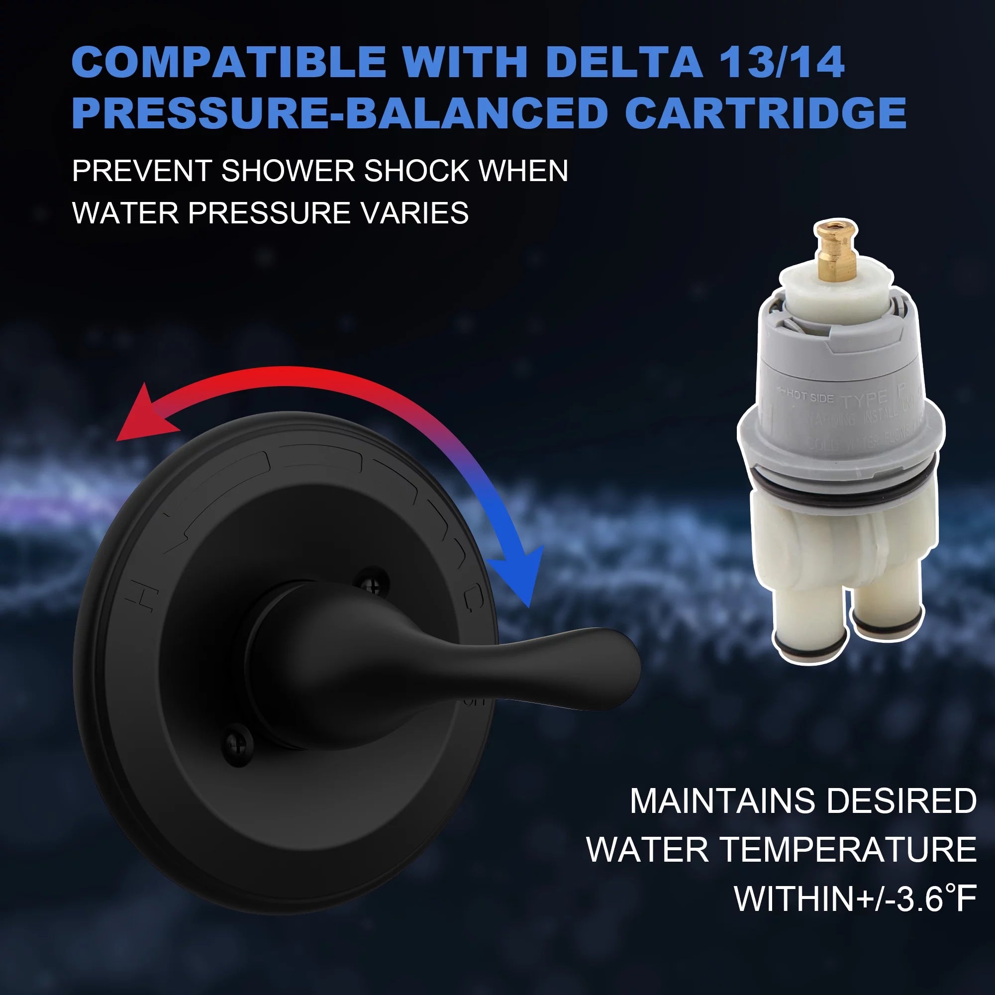 Delta Faucet Classic 13 Series Shower Valve Trim Kit Matte Black T13020-BL B5287