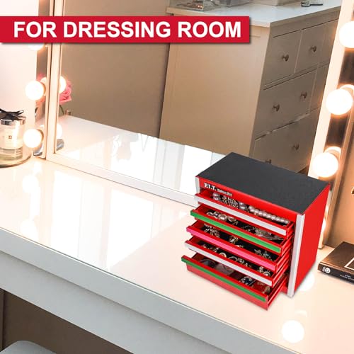 P.I.T. Mini Red Tool Box with 5 Drawers, Portable Steel Storage Case Q478