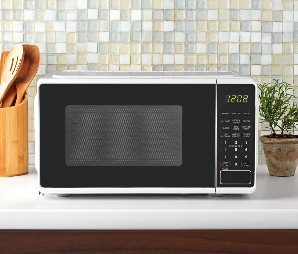 Mainstays 0.7 Cu Ft Countertop Microwave Oven, 700W, White D202