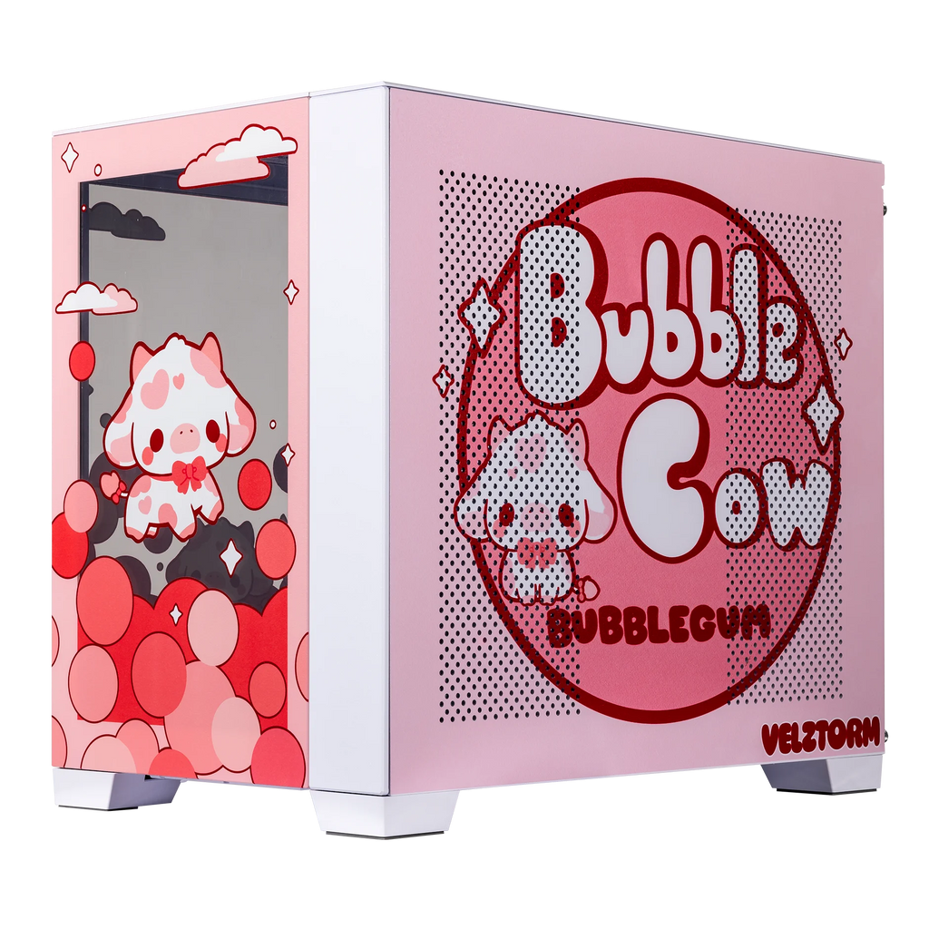 Velztorm Bubble Cow Custom Art Aluminum Tempered Glass O11 Dynamic Mini Rose Pink Gaming Computer Case D216277