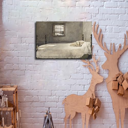 Andrew Wyeth Master Bedroom 1965 Dog Lying on Bed Poster Canvas Painting Framed E406752