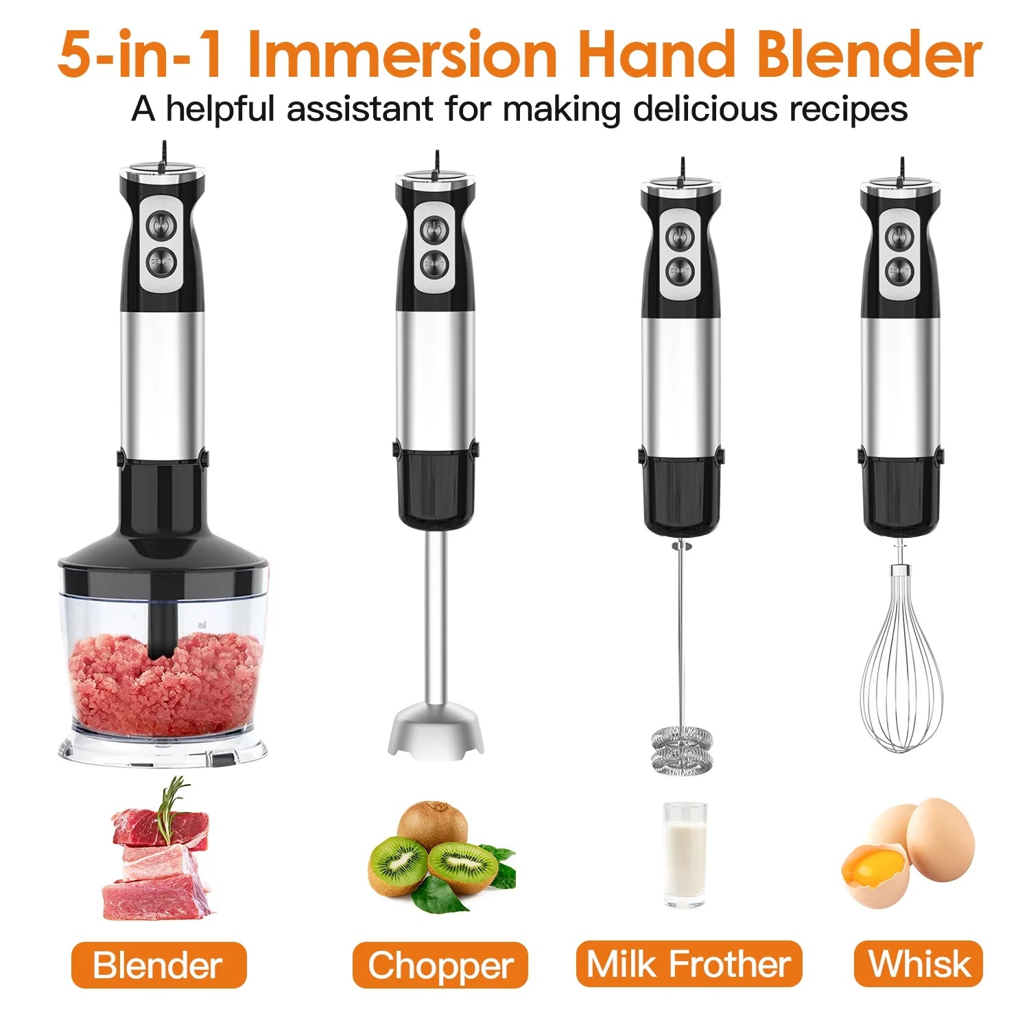 iMounTEK Immersion Hand Blender, 1000W 5-in-1 Stainless Steel, Black B4538