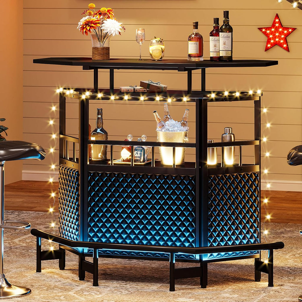 Bar Unit for Liquor, 4 Tier Home Bar Cabinet with Stemware Rack, Black Q2108